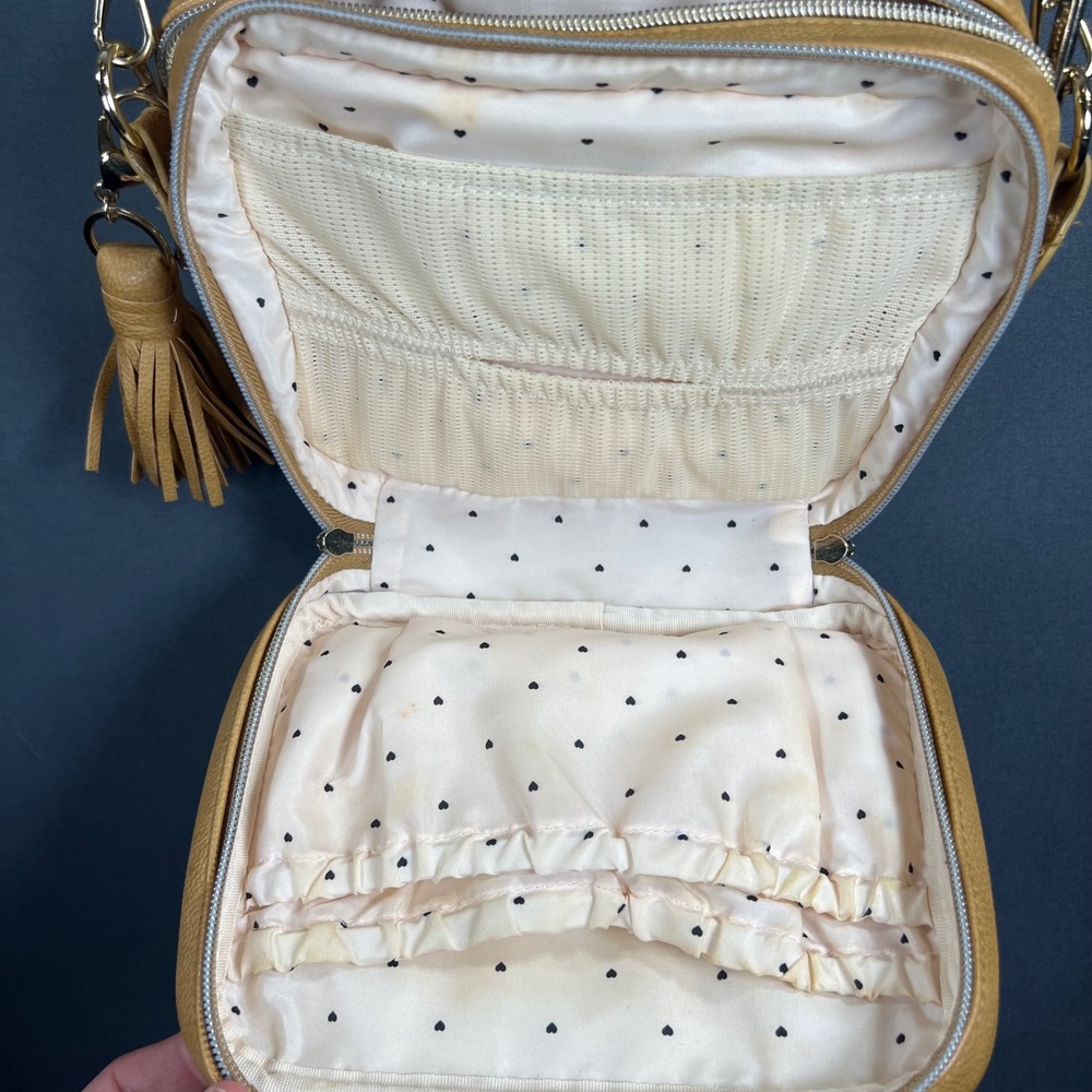 Itzy Ritzy Mustard Yellow Studded Crossbody Bag Tassel Camera Bag Gold Chain - Picture 12 of 16